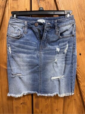 love, Fire Distressed Light Blue Denim Mini Skirt